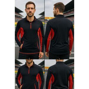 Fila Ferrari Idea Mens Black Red Half-Zip Pullover With Zipped Pockets XL Vtg